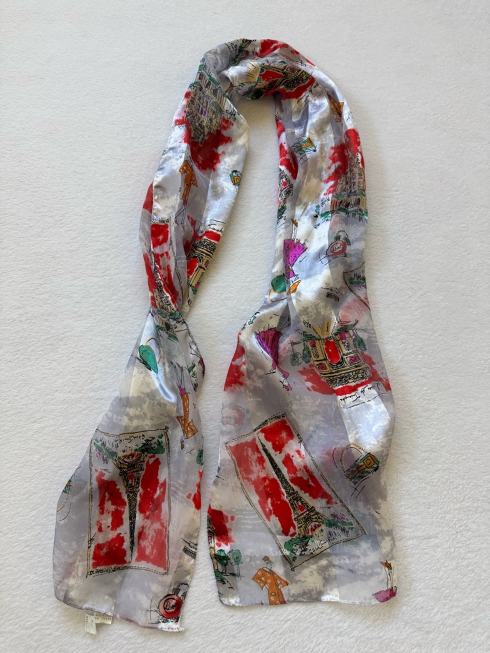 Lightweight White Scarf with Red Accent Print